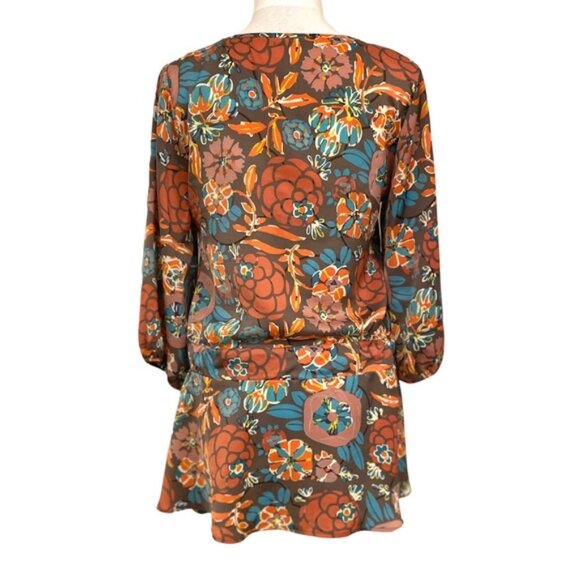 Matilda Jane Analise autumn floral drop waist peplum top w tie. Women's size S - Picture 2 of 7